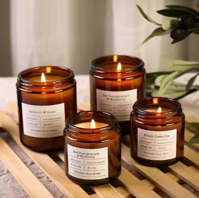 Wholesale 100ml 150ml 200ml Amber Customer Label Empty Glass Candle Jars With Metal Covers