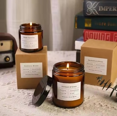 Wholesale 100ml 150ml 200ml Amber Customer Label Empty Glass Candle Jars With Metal Covers