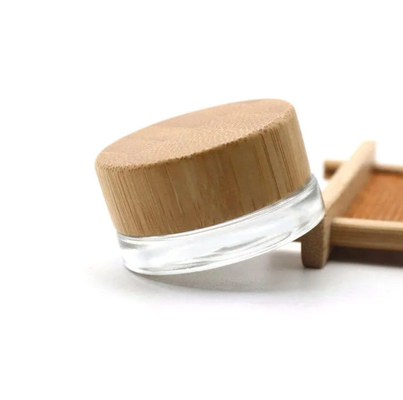 Eco Friendly Mini Empty 5ml 7ml Glass Eye Cream Cosmetic Concentrate Containers Jars With Bamboo Wood Lid