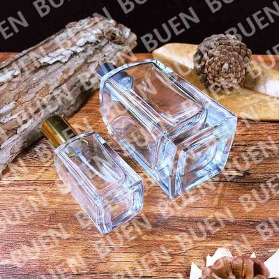 Hot Stamping Glass Perfume Bottle Transparent 100ml With Anodized Mist Sprayer