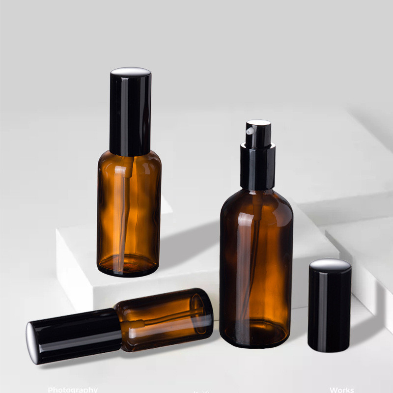 30ml Brown Glass Lotion Sub Bottle Essence Liquid Oil Pressing With Anodized Aluminum Head