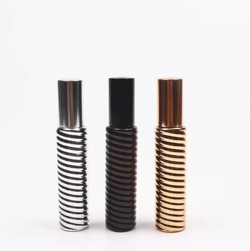 UV Engraving 10ml Glass Bottle Black Golden Silver Perfume Bottle With UV Aluminum Lid