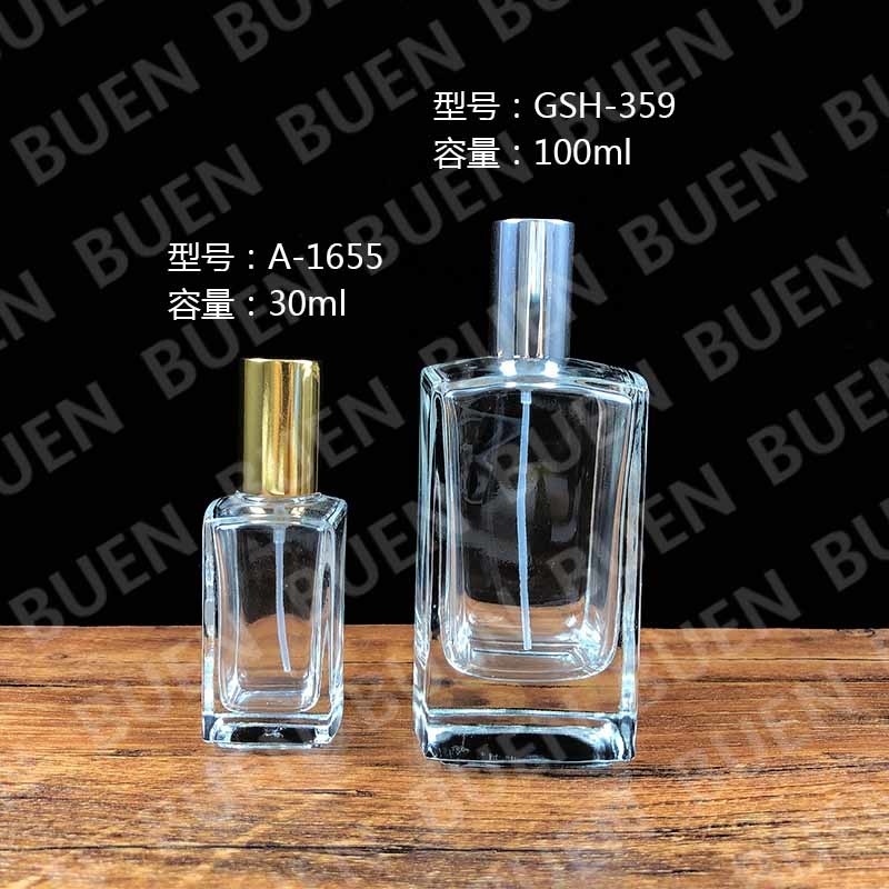 Hot Stamping Glass Perfume Bottle Transparent 100ml With Anodized Mist Sprayer
